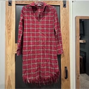 Le Lis Red Plaid Fringe Coat